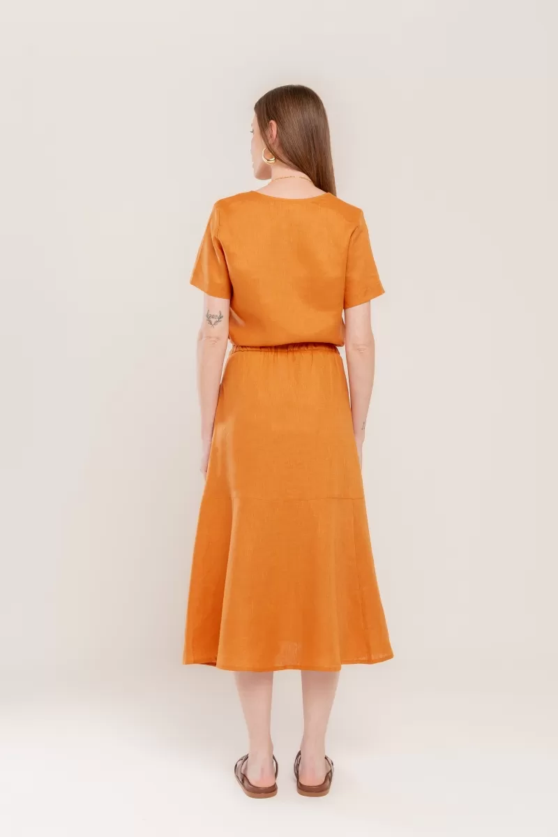 Hidrogênio - GUARANA LINEN MIDI SKIRT WITH WHITE RING - 20447573 Hidrogênio - GUARANA LINEN MIDI SKIRT WITH WHITE RING - 20447573