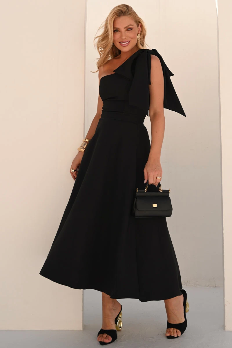Miss Misses - Glaucia One Shoulder Dress with Black Bow - 54625001