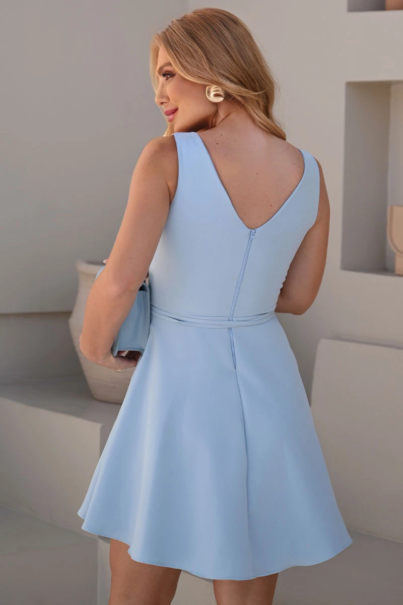 Miss Misses - Luiza Dress with VC Neckline/Belt Detail in Blue - 54633002 Miss Misses - Luiza Dress with VC Neckline/Belt Detail in Blue - 54633002