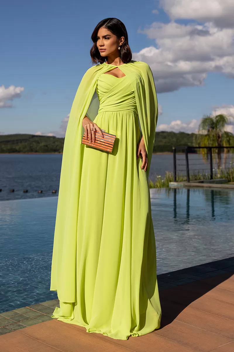 Dot Clothing - Dress Dot Clothing Athena Longo C/ Cape Lima - 2806VERDE