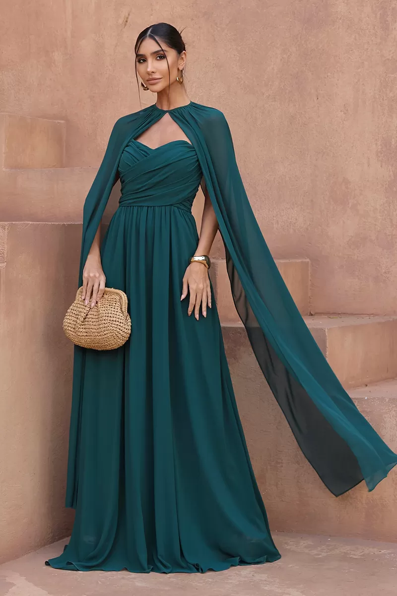 Dot Clothing - Dot Clothing Athena Long Dress with Musgo Cape - 2806VERDEES