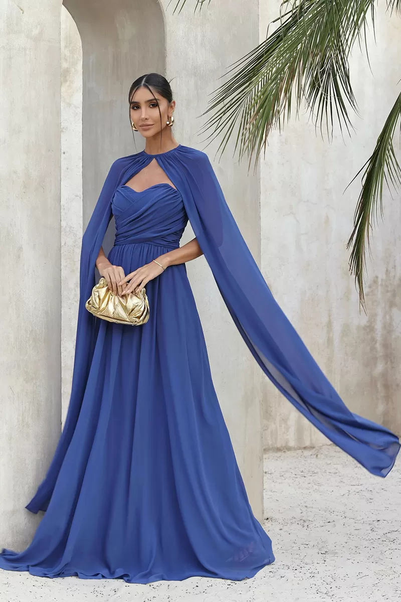 Dot Clothing - Dress Dot Clothing Athena Longo W/ Blue Cape - 2806AZUL