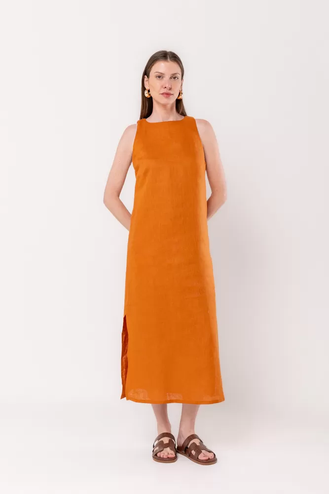 Hidrogênio - GUARANA LINEN SLIT MIDI DRESS - 20171573 Hidrogênio - GUARANA LINEN SLIT MIDI DRESS - 20171573
