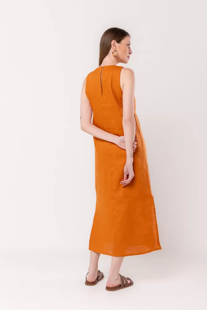 Hidrogênio - GUARANA LINEN SLIT MIDI DRESS - 20171573 Hidrogênio - GUARANA LINEN SLIT MIDI DRESS - 20171573