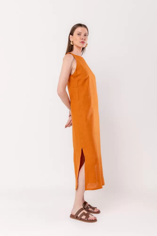Hidrogênio - GUARANA LINEN SLIT MIDI DRESS - 20171573 Hidrogênio - GUARANA LINEN SLIT MIDI DRESS - 20171573