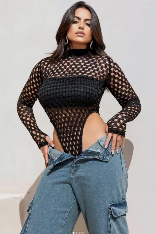 AS8 - Long Sleeve Fishnet Lined Bodysuit - mp1002
