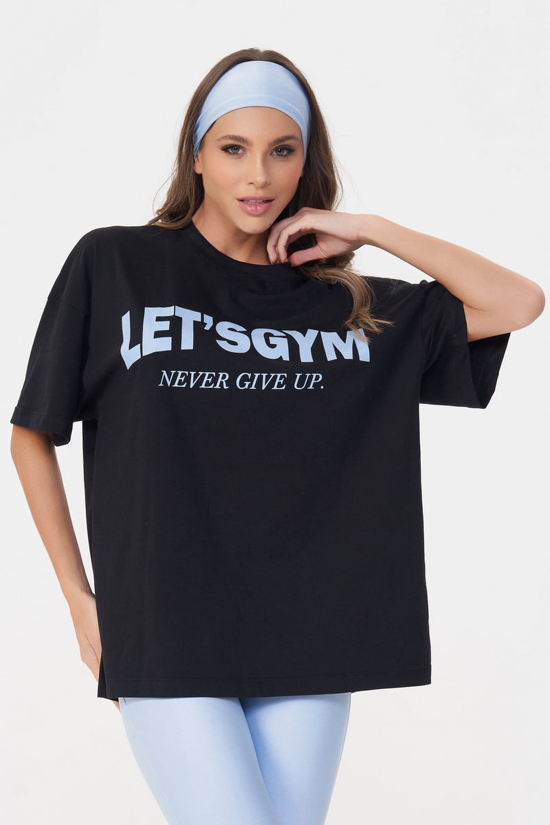 Lets Gym - Camiseta Oversized Never Give Up Preto - 2696PT Lets Gym - Camiseta Oversized Never Give Up Preto - 2696PT