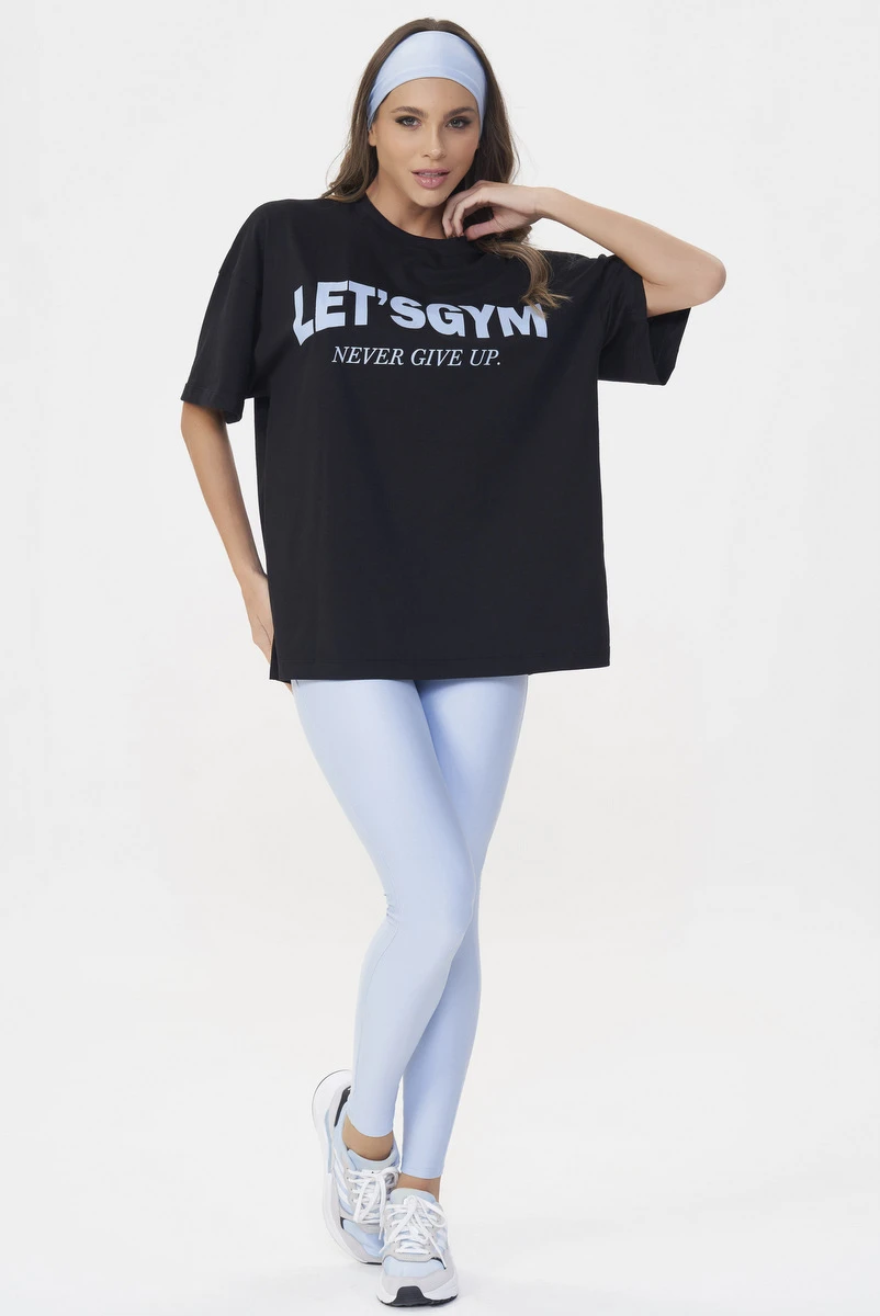 Lets Gym - Never Give Up Oversized T-shirt Black - 2696PT