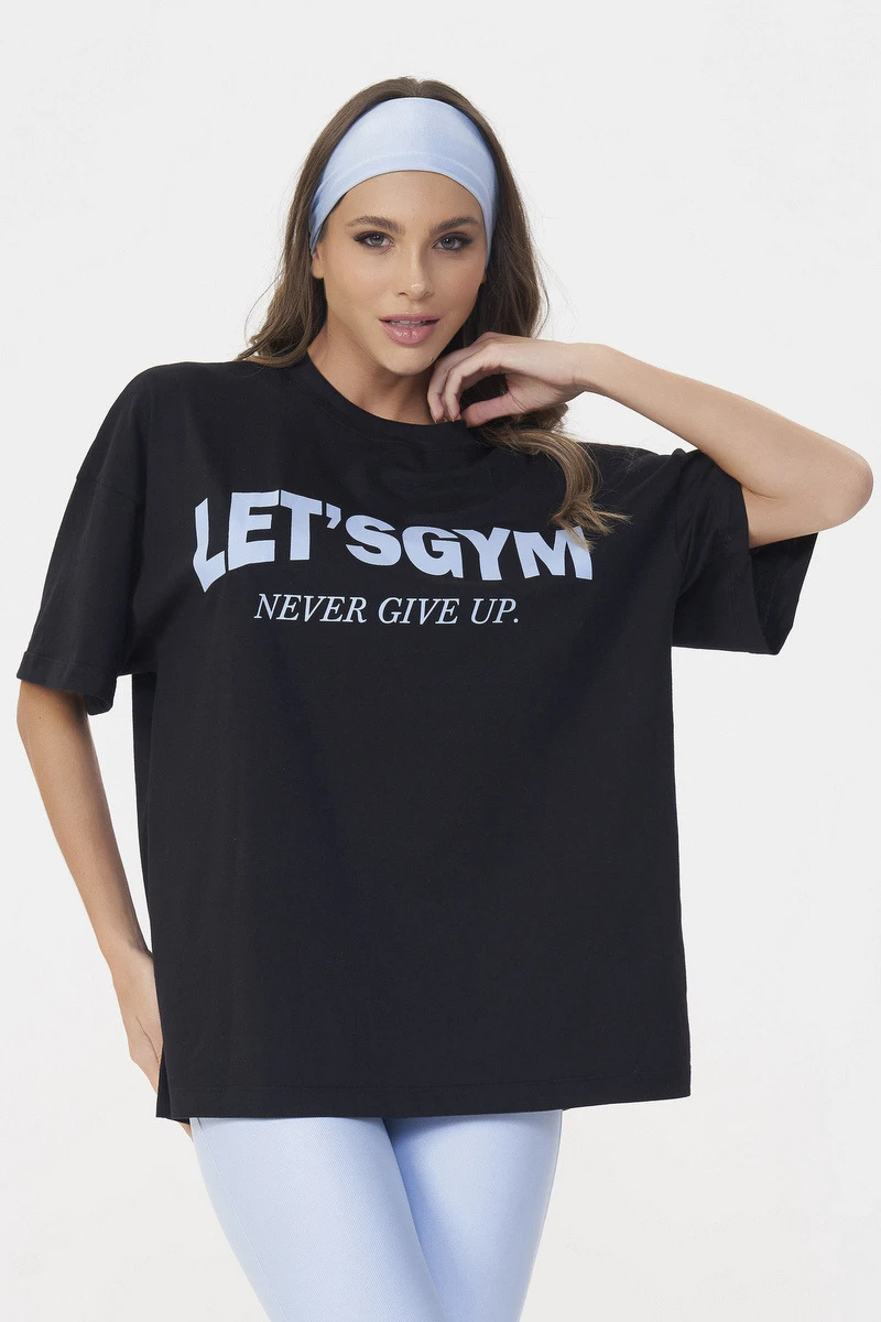 Lets Gym - Never Give Up Oversized T-shirt Black - 2696PT