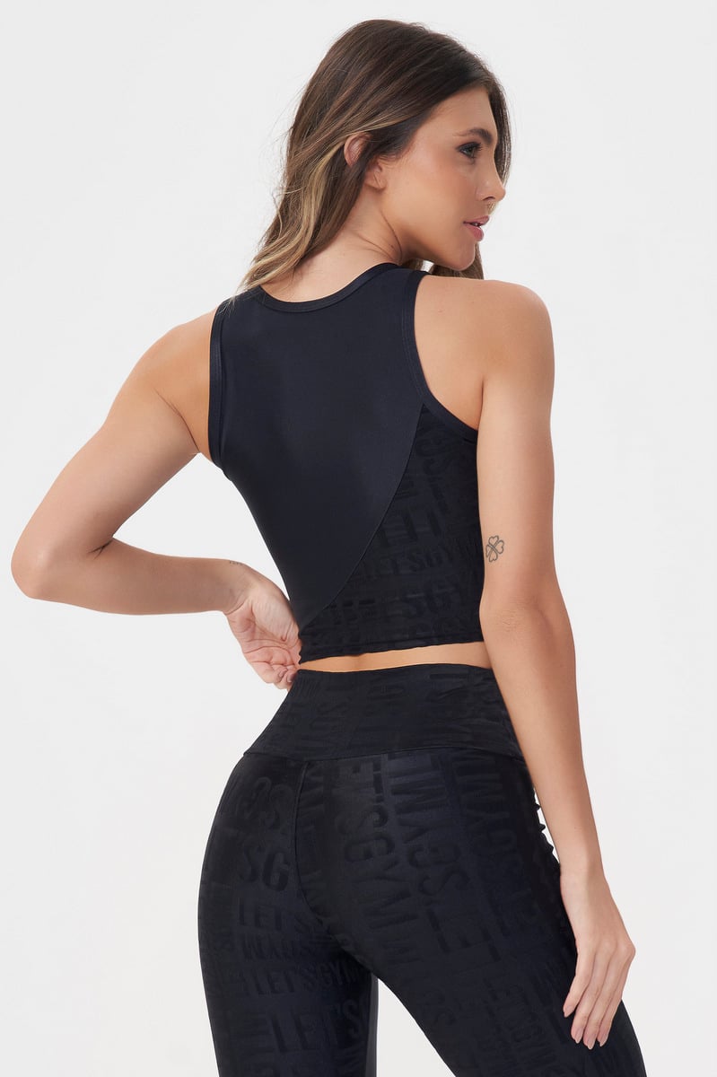 Lets Gym - Black Velvet Glow Crop Top - 2895PT