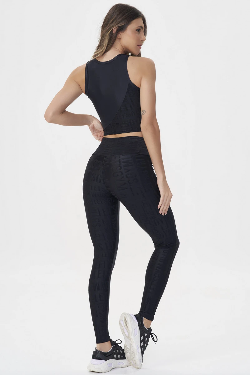 Lets Gym - Black Velvet Glow Crop Top - 2895PT
