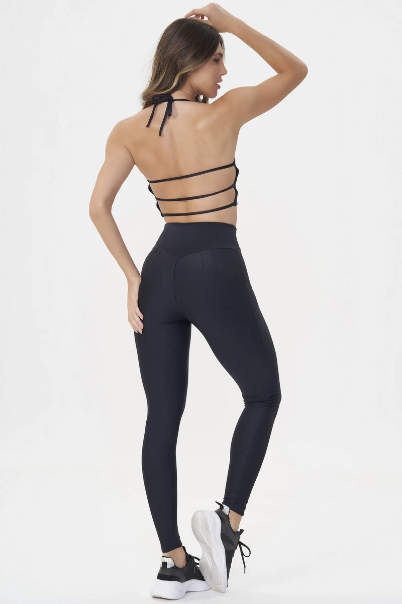 Lets Gym - Bright Black Cropped Top - 2928PT