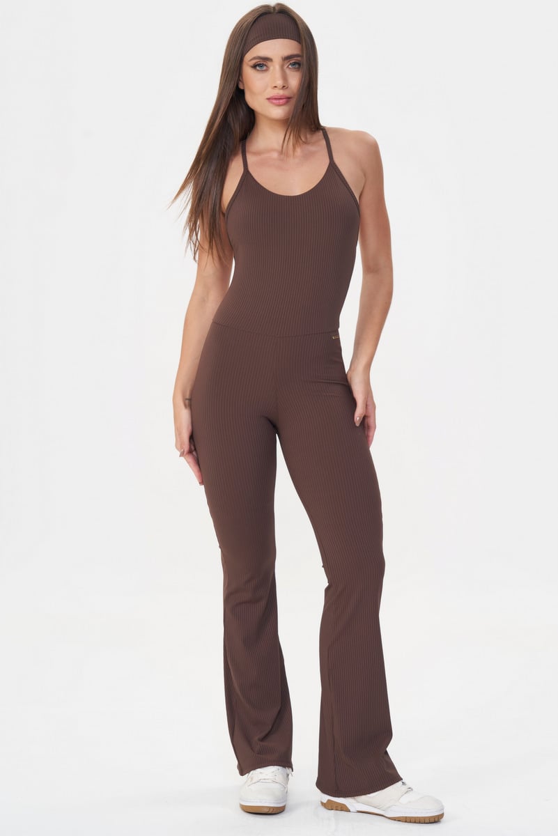 Lets Gym - Flare Comfort Rib Coffee jumpsuit - 2985CF