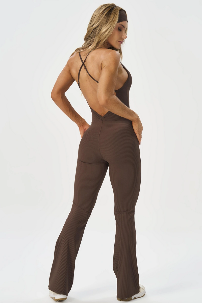 Lets Gym - Flare Comfort Rib Coffee jumpsuit - 2985CF