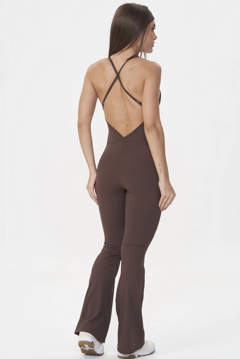 Lets Gym - Flare Comfort Rib Coffee jumpsuit - 2985CF