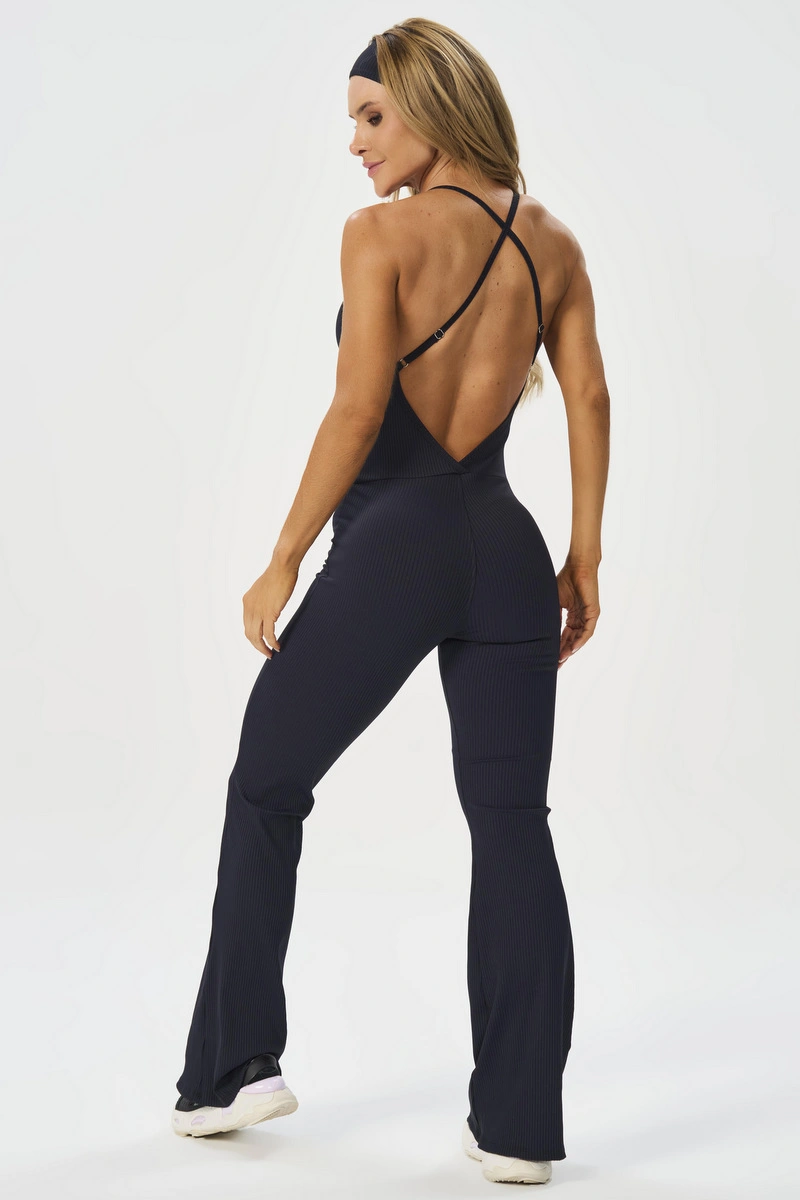 Lets Gym - Flare Comfort Rib jumpsuit Black - 2985PT