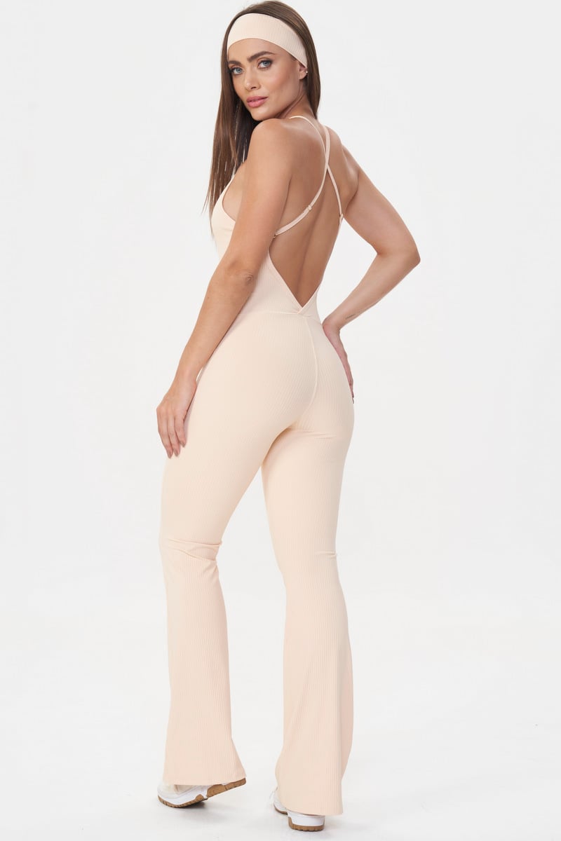 Lets Gym - Flare Comfort Rib Soft Peach jumpsuit - 2985SP