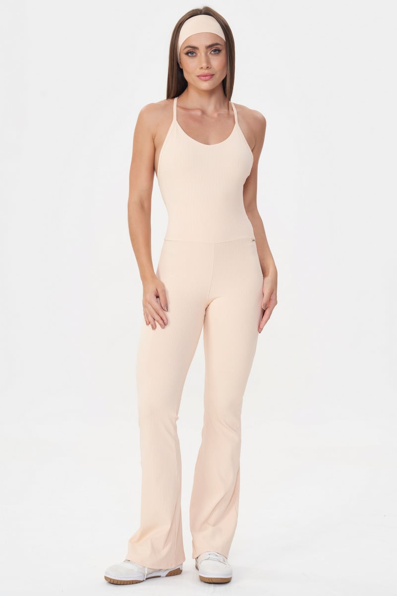 Lets Gym - Flare Comfort Rib Soft Peach jumpsuit - 2985SP
