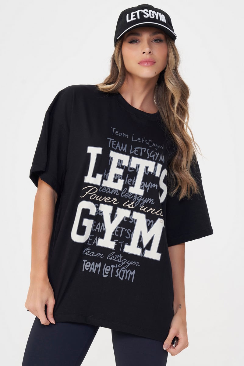 Lets Gym - Black Oversized Power T-Shirt - 3077PT