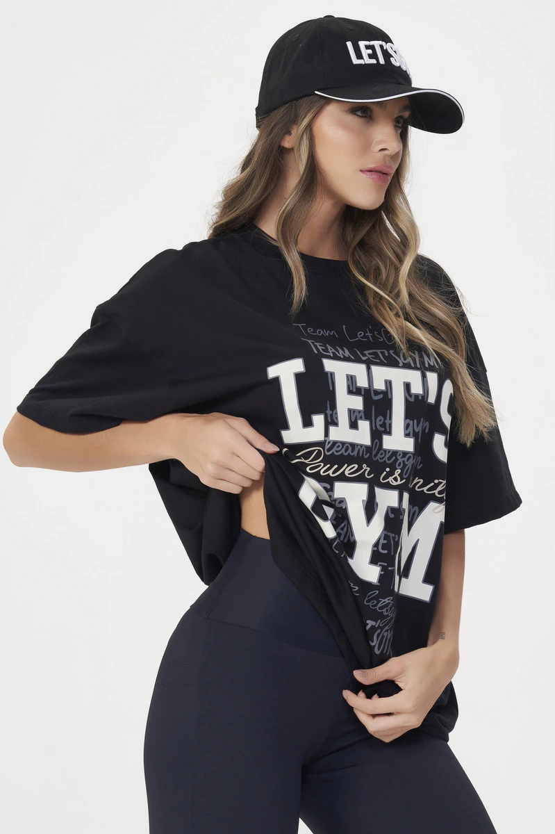 Lets Gym - Black Oversized Power T-Shirt - 3077PT