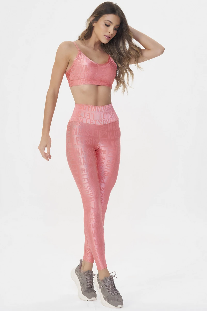 Lets Gym - Velvet Name Papaya Leggings - 2628PP