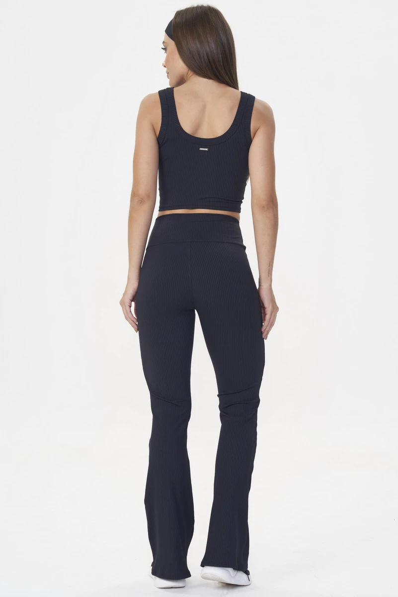 Lets Gym - Black Comfort Rib Flare Pants - 2987PT