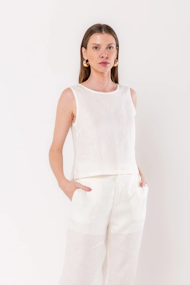 Hidrogênio - 100% OFF WHITE LINEN TANK TOP - 19812018