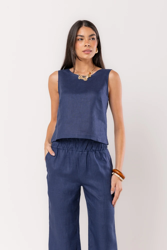 Hidrogênio - 100% NAVY LINEN TANK TOP - 19812004 Hidrogênio - 100% NAVY LINEN TANK TOP - 19812004