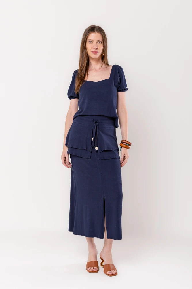 Hidrogênio - ROCKS DARK BLUE MIDI SKIRT - 20530426 Hidrogênio - ROCKS DARK BLUE MIDI SKIRT - 20530426