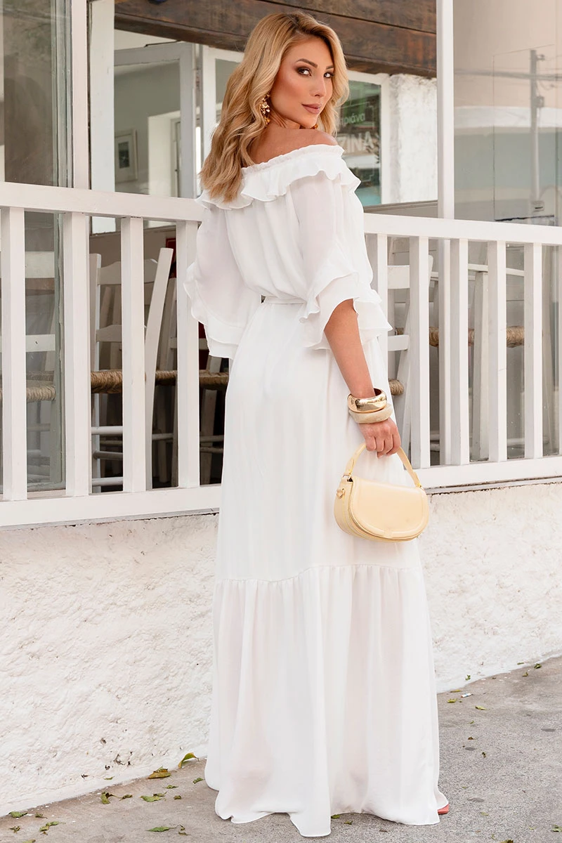 Miss Misses - Lilian Long Crepe Dress with Off-White Band - 54655030