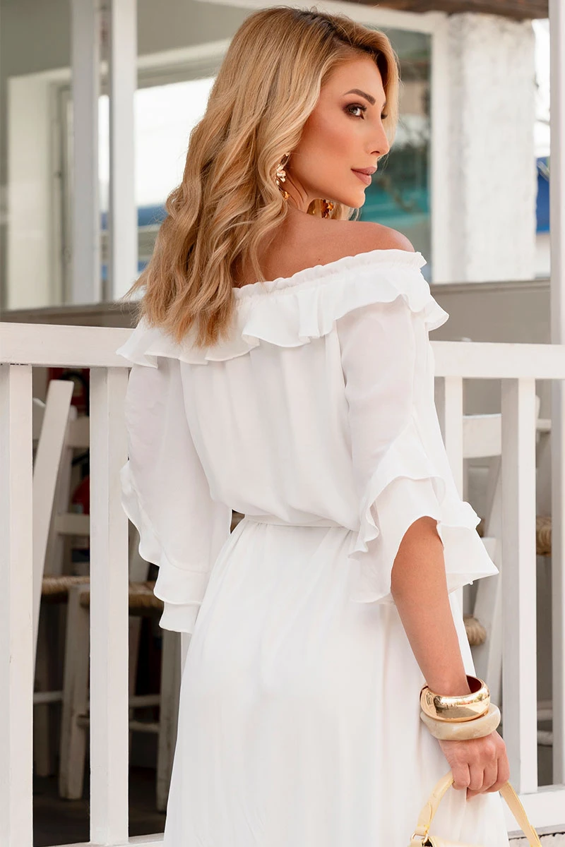 Miss Misses - Lilian Long Crepe Dress with Off-White Band - 54655030