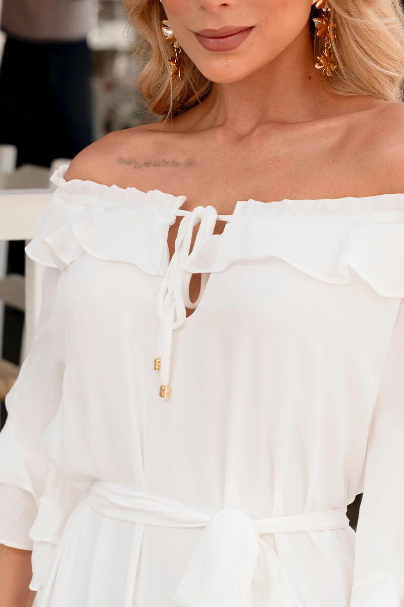 Miss Misses - Lilian Long Crepe Dress with Off-White Band - 54655030