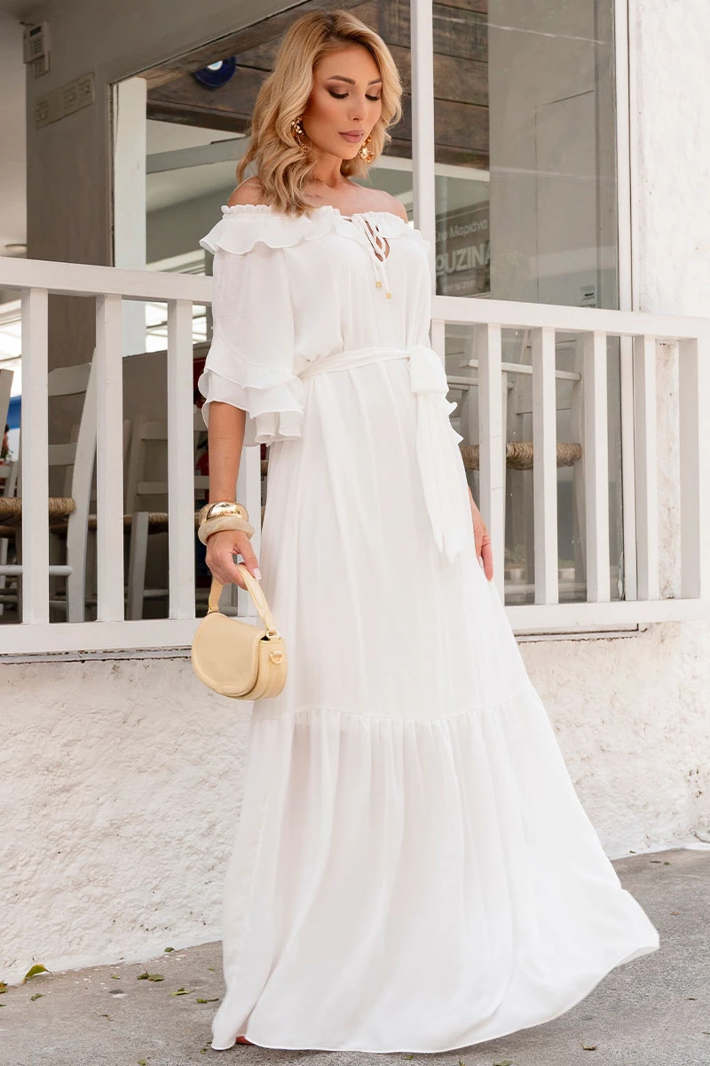 Miss Misses - Lilian Long Crepe Dress with Off-White Band - 54655030