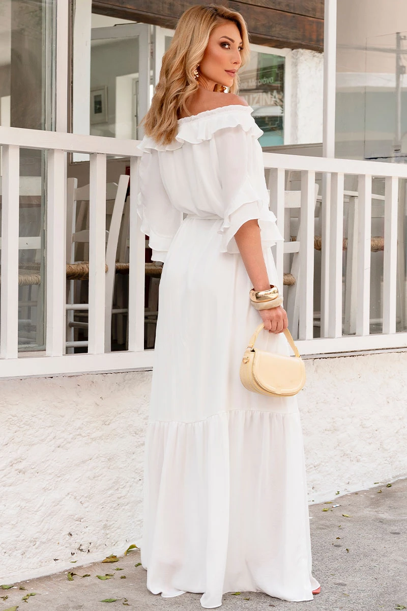 Miss Misses - Lilian Long Crepe Dress with Off-White Band - 54655030
