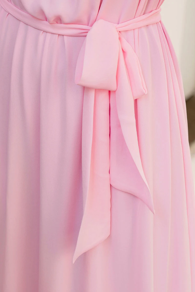 Miss Misses - Lilian Long Crepe Dress with Pink Belt - 54655060