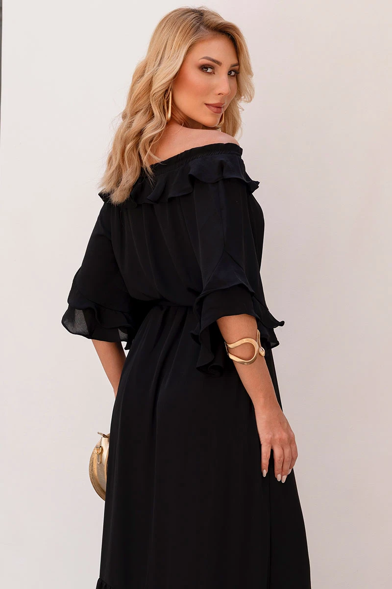 Miss Misses - Lilian Long Crepe Dress with Black Belt - 54655001