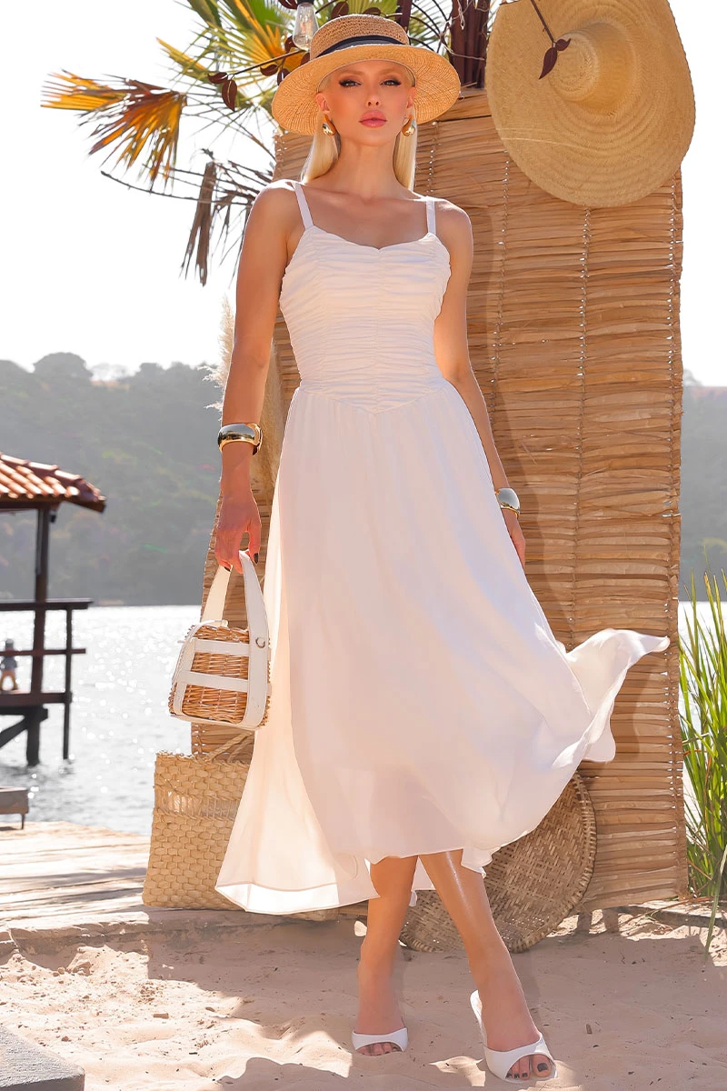 Miss Misses - Cristina Midi Crepe Dress with Gathered Bust Beige - 54651215 Miss Misses - Cristina Midi Crepe Dress with Gathered Bust Beige - 54651215