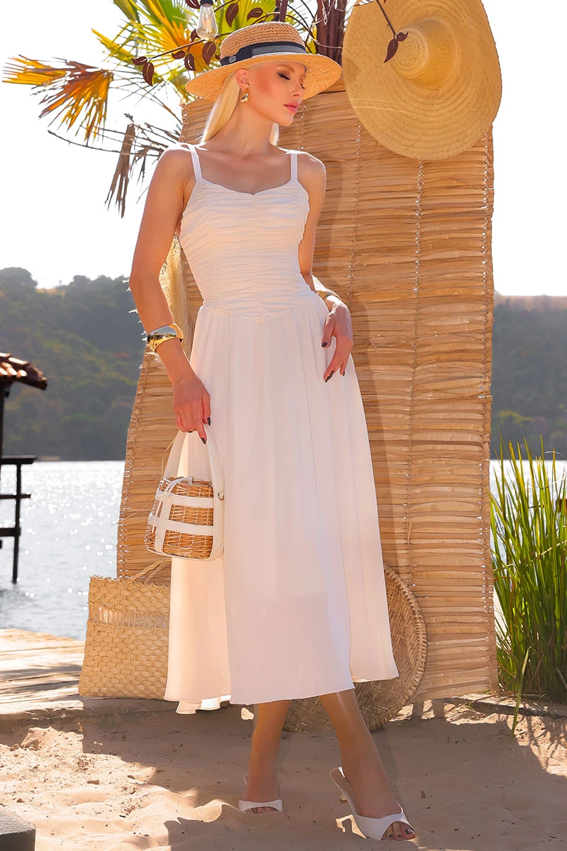 Miss Misses - Cristina Midi Crepe Dress with Gathered Bust Beige - 54651215 Miss Misses - Cristina Midi Crepe Dress with Gathered Bust Beige - 54651215