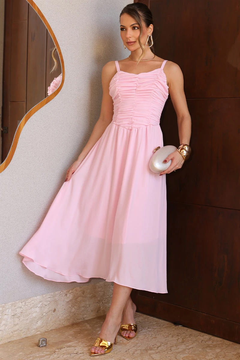 Miss Misses - Cristina Midi Crepe Dress with Ruched Bust in Pink - 54651060 Miss Misses - Cristina Midi Crepe Dress with Ruched Bust in Pink - 54651060