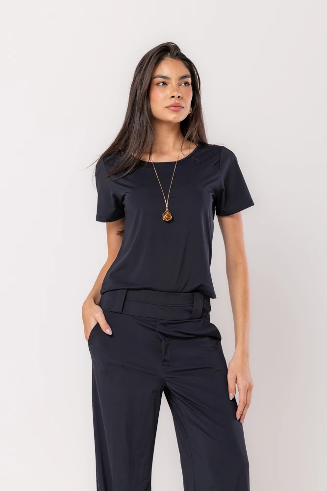 Hidrogênio - MG SHORT BLACK OVAL NECKLINE BLOUSE - 19602001