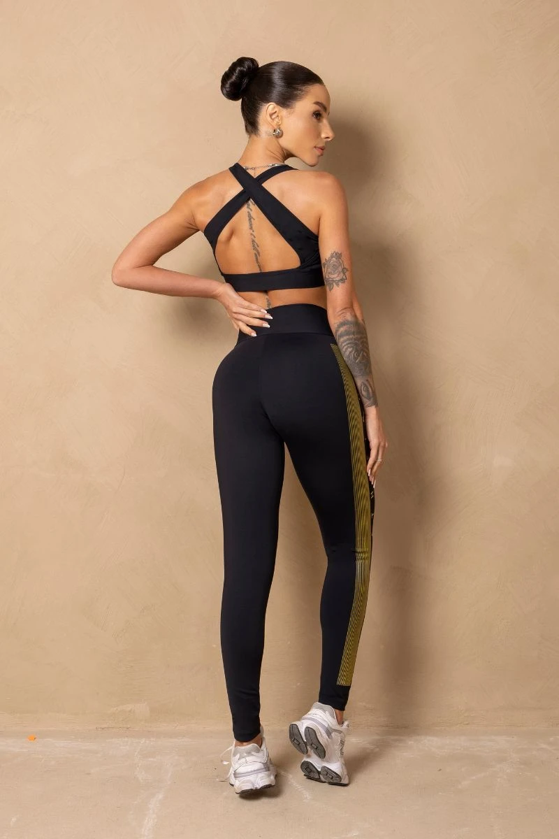 Hipkini - Black Breezy Fitness Top with gold silk - 33331290 Hipkini - Black Breezy Fitness Top with gold silk - 33331290