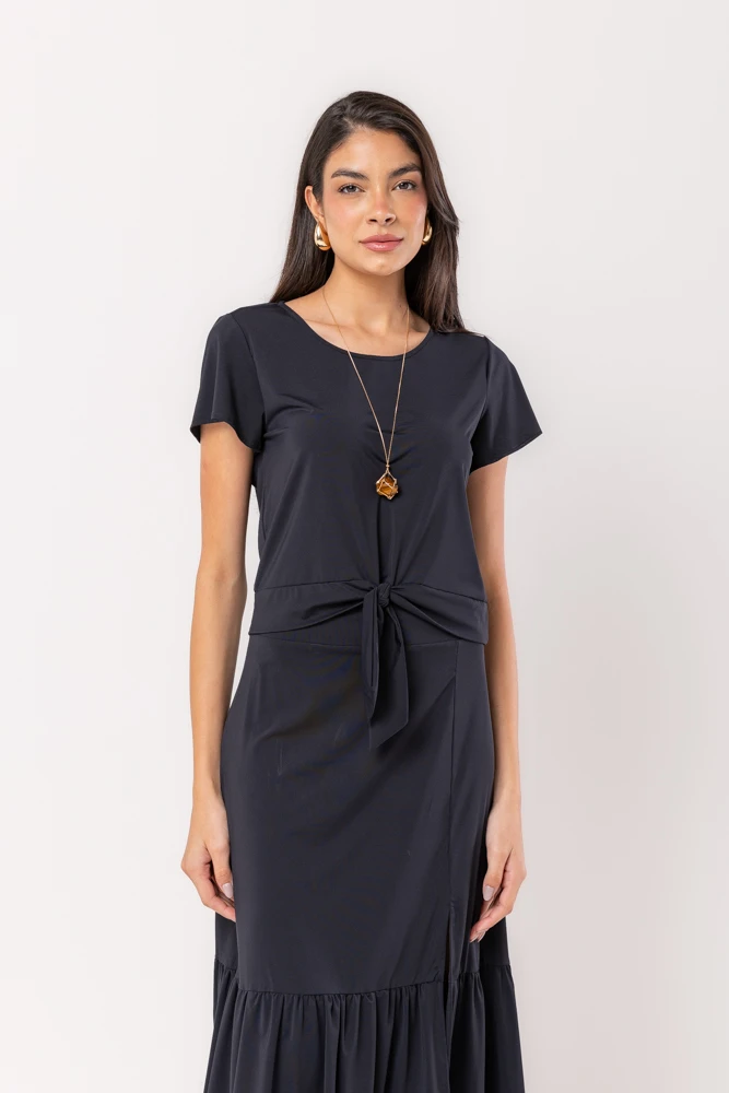 Hidrogênio - BLACK SHORT SLEEVE TIE-UP TOP - 19605001