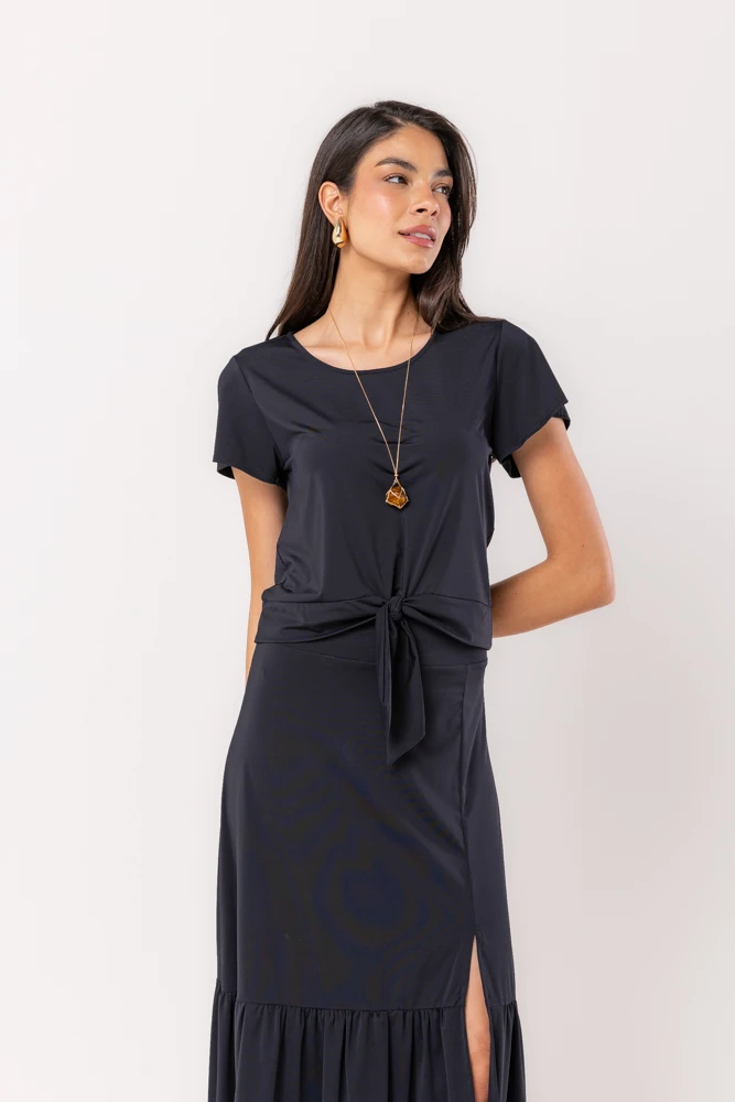 Hidrogênio - BLACK SHORT SLEEVE TIE-UP TOP - 19605001