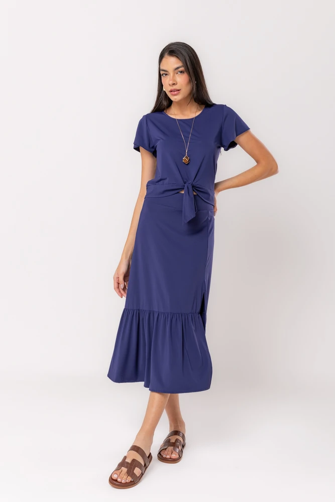 Hidrogênio - NAVY SHORT SLEEVE BLOUSE WITH TIE - 19605004