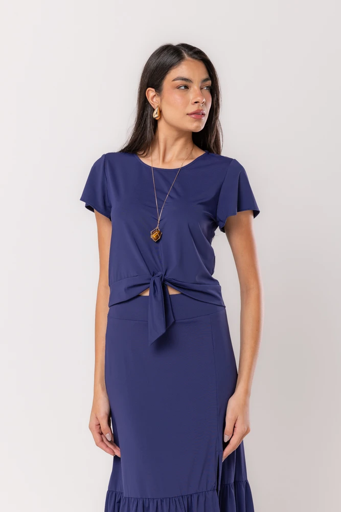 Hidrogênio - NAVY SHORT SLEEVE BLOUSE WITH TIE - 19605004