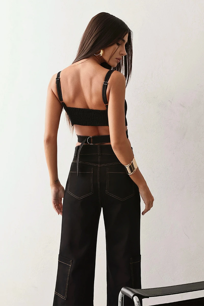 Dot Clothing - Set Dot Clothing Alina Cropped and Cargo Pants Black - 2656PRETO