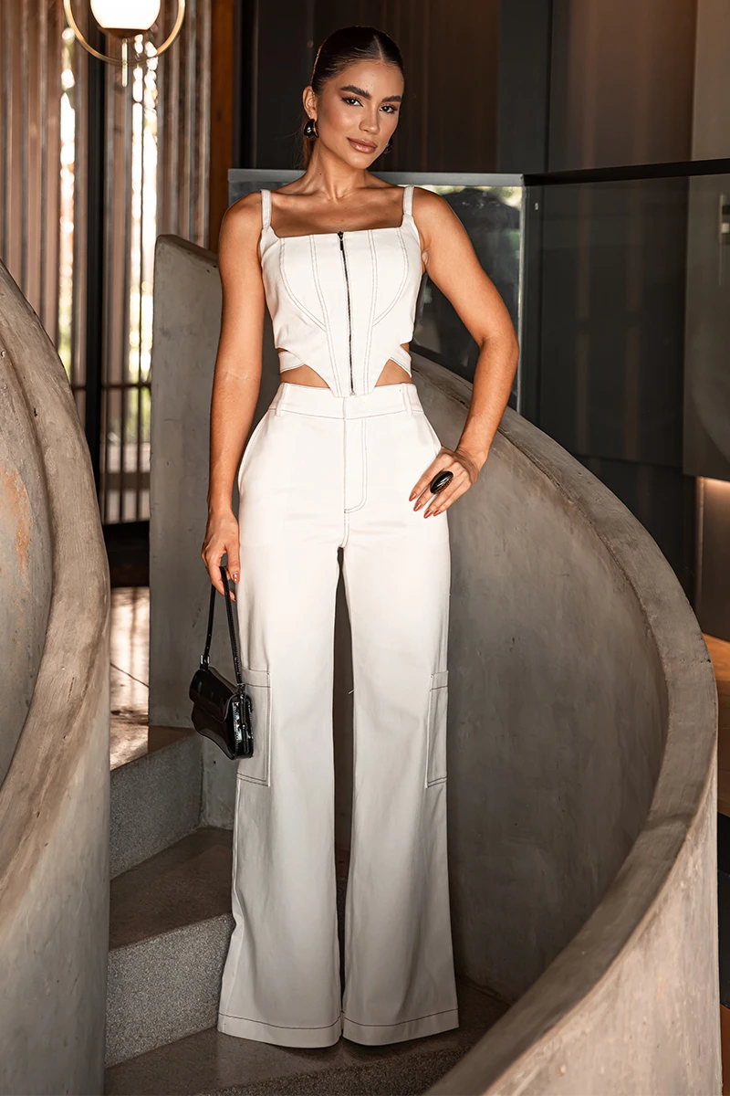 Dot Clothing - Set Dot Clothing Alina Cropped and Cargo Pants Off White - 2656OFF