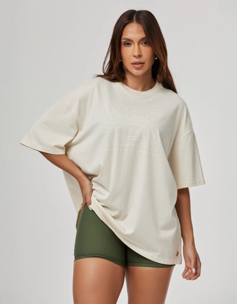 Vestem - Legacy Women's Oversized T-Shirt Beige Luna - BMC833.PE.C0692