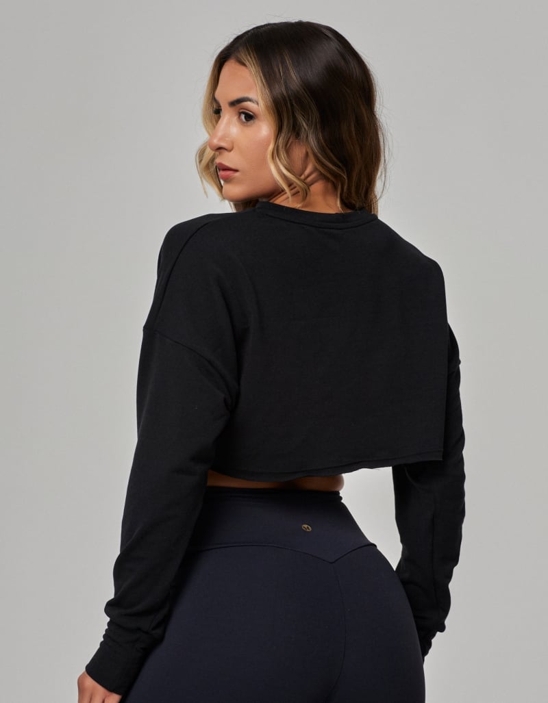 Vestem - Blusa Manga Longa Moletom Cropped Preto - BPML429.PE.C0002