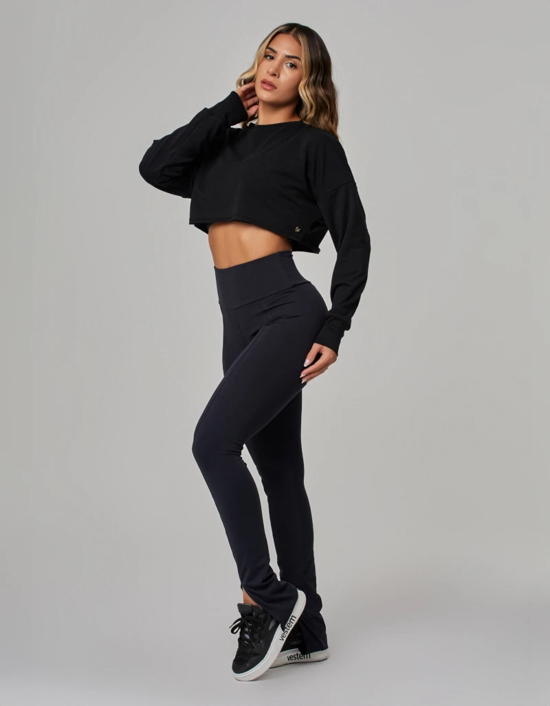 Vestem - Black Cropped Blouse Long Sleeve Shirt - BPML429.PE.C0002